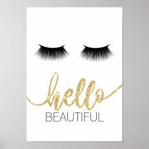 hallo Mooie moderne Lashes Gold Script Salon Poster