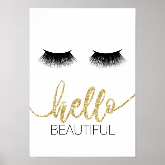 hallo Mooie moderne Lashes Gold Script Salon Poster (Voorkant)