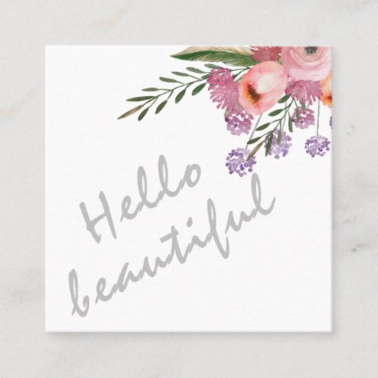 hallo mooie typografie trendy boho floral vierkante visitekaartje (Voorkant)