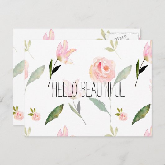 hallo mooie Waterverf Floral Briefkaart (Voorkant / Achterkant)
