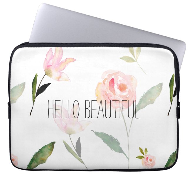 hallo mooie Waterverf Floral Laptop Sleeve (Voorkant)