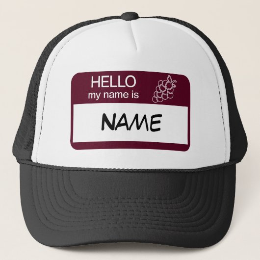 hallo Naam Badge Wine Tasting Gepersonaliseerd Trucker Pet (Voorkant)