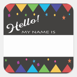 hallo naam markeert feestelijke kleurrijke partij vierkante sticker