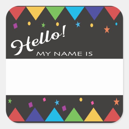hallo naam markeert feestelijke kleurrijke partij vierkante sticker (Voorkant)