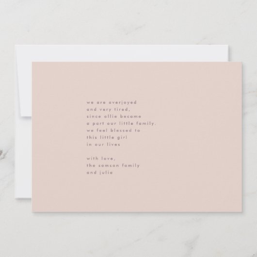 Hallo Naam zwarte minimalistische foto Baby (Achterkant)