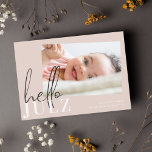 Hallo Naam zwarte minimalistische foto Baby<br><div class="desc">Manuscript Hallo Naam Zwarte Minimalistische Foto Baby Aankondiging Kaart</div>