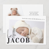 Hallo Naam zwarte minimalistische foto Baby Aankondiging (Voorkant / Achterkant)