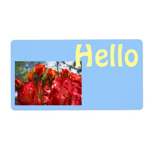 Hallo naamlabels op maat Rode Rozen Personaliseer Etiket (Voorkant)
