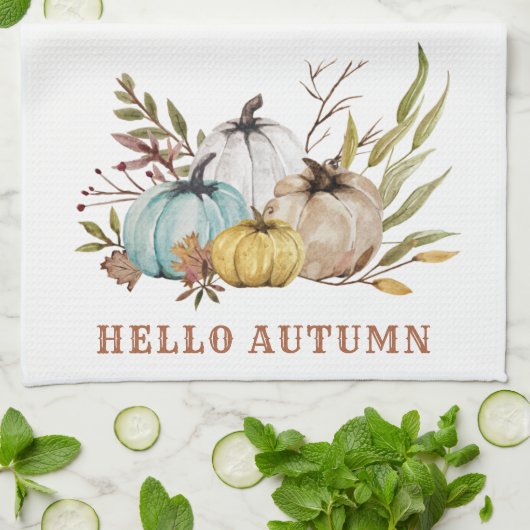 hallo najaar Waterverf Pumpkins Kitchen Towel Theedoek (Gevouwen)
