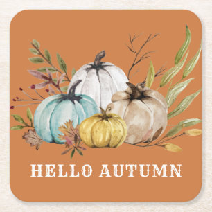 hallo najaar Waterverf Pumpkins Rust Sinaasappel Kartonnen Onderzetters
