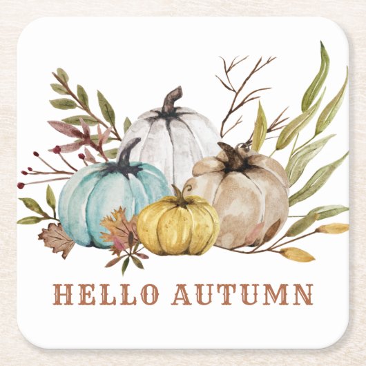 hallo najaarse Waterverf pomkins Kartonnen Onderzetters (Voorkant)