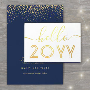 Hallo Navy Blauw & Goud Confetti Gelukkig Nieuwjaa Folie Kaarten
