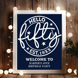 Hallo Navy Blue € 50 verjaardagsfeest welkom Poster