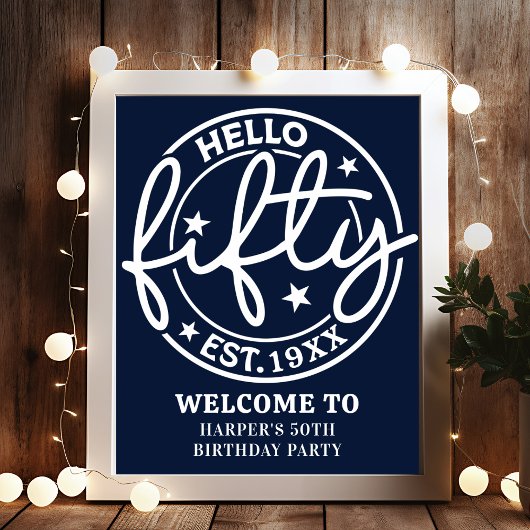 Hallo Navy Blue € 50 verjaardagsfeest welkom Poster
