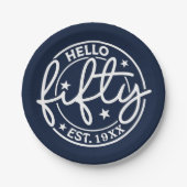 Hallo Navy Blue 50ste verjaardag Papieren Bordje (Voorkant)