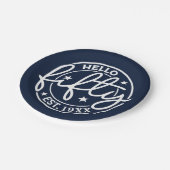Hallo Navy Blue 50ste verjaardag Papieren Bordje (Gekanteld)