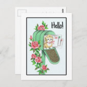 Hallo Nee!  kitten in groene brievenbus Briefkaart (Voorkant / Achterkant)