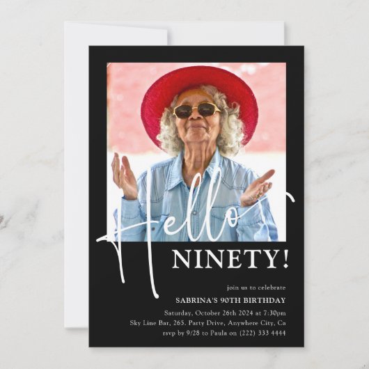 Hallo NEGENTIG! Minimaal 90ste verjaardagsfeestje Kaart (Voorkant)