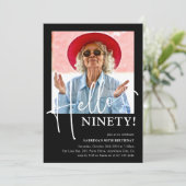 Hallo NEGENTIG! Minimaal 90ste verjaardagsfeestje Kaart (Staand voorkant)