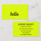 Hallo Neon Chartreuse Geel Kleurrijke Typografie Visitekaartje (Voorkant / Achterkant)