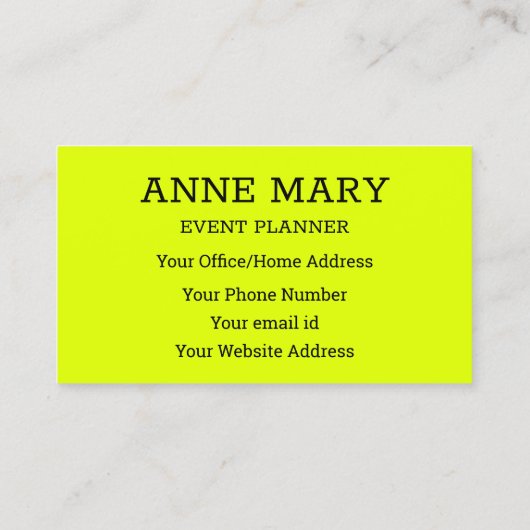 Hallo Neon Chartreuse Geel Kleurrijke Typografie Visitekaartje (Achterkant)