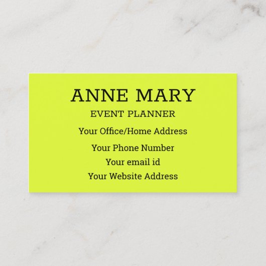 Hallo Neon Chartreuse Gele Typografie Modern Visitekaartje (Achterkant)