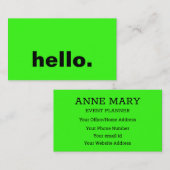 Hallo Neon Green Bright Kleurrijke Typografie Cust Visitekaartje (Voorkant / Achterkant)