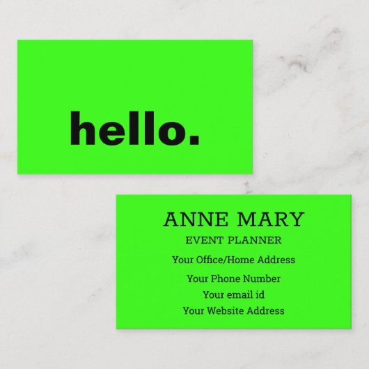 Hallo Neon Green Visitekaartje (Voorkant / Achterkant)