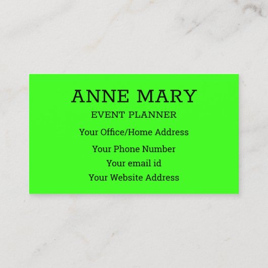 Hallo Neon Green Visitekaartje (Achterkant)