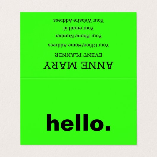 Hallo Neon Green Visitekaartje (Buitenkant ongevouwen)