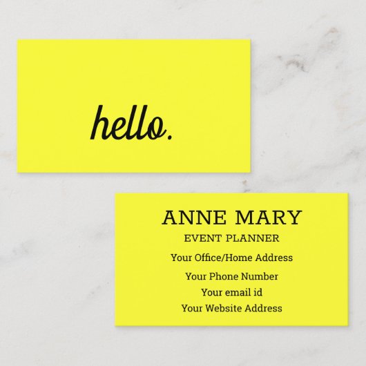 Hallo Neon Yellow Kleurrijke Cool Typography Scrip Visitekaartje (Voorkant / Achterkant)