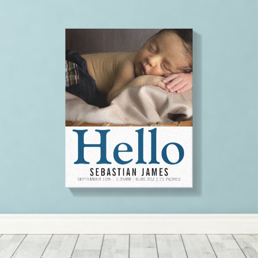 hallo New Baby Boy Persoonlijke keepomwille Canvas Afdruk (Insitu (Houten vloer))