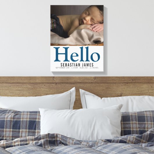 hallo New Baby Boy Persoonlijke keepomwille Canvas Afdruk (Insitu (Slaapkamer))