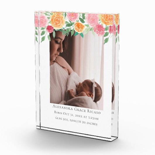 hallo New Baby Foto Aangepaste roze bloemen (Rechts)