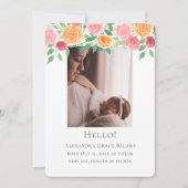 hallo New Baby Foto Aangepaste roze bloemen Kaart (Voorkant)