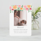 hallo New Baby Foto Aangepaste roze bloemen Kaart (Staand voorkant)