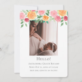 hallo New Baby Foto Aangepaste roze bloemen Kaart