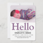 hallo New Baby Paars Personalized Aankondiging (Voorkant)