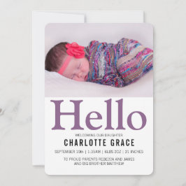 hallo New Baby Paars Personalized Aankondiging