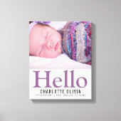 hallo New Baby Paars Thered Personalized keepomwil Canvas Afdruk (Voorkant)