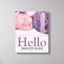 hallo New Baby Paars Thered Personalized keepomwil Canvas Afdruk