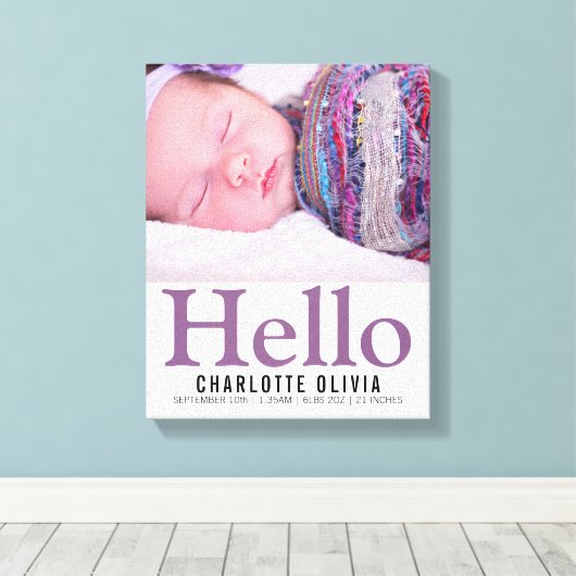 hallo New Baby Paars Thered Personalized keepomwil Canvas Afdruk (Insitu (Houten vloer))