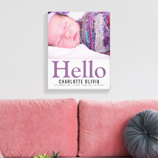 hallo New Baby Paars Thered Personalized keepomwil Canvas Afdruk (Insitu (Woonkamer))