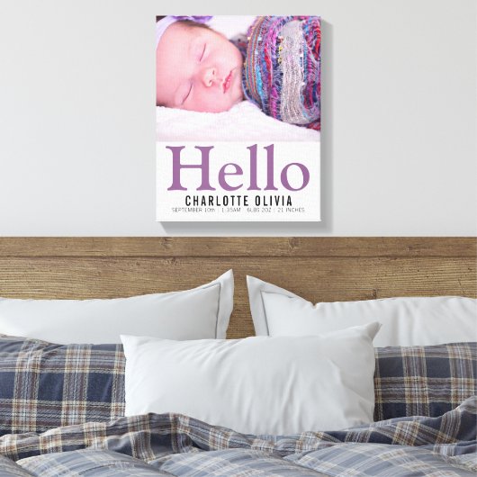 hallo New Baby Paars Thered Personalized keepomwil Canvas Afdruk (Insitu (Slaapkamer))