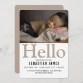 hallo New Baby Taupe Personalized Aankondiging (Voorkant / Achterkant)