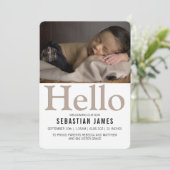 hallo New Baby Taupe Personalized Aankondiging (Staand voorkant)