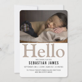hallo New Baby Taupe Personalized Aankondiging