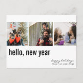 hallo New Year Eenvoudige Typografie Drie Foto Briefkaart (Voorkant)