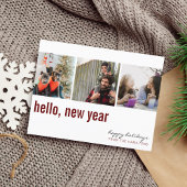 hallo New Year Simple Typography Photo Maroon Briefkaart