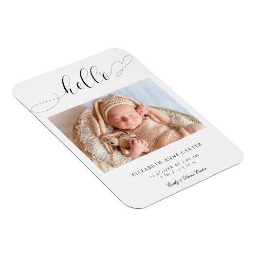 Hallo nieuwe baby Calligraphy Swashes Elegant Mini Magneet (Rechterzijde)